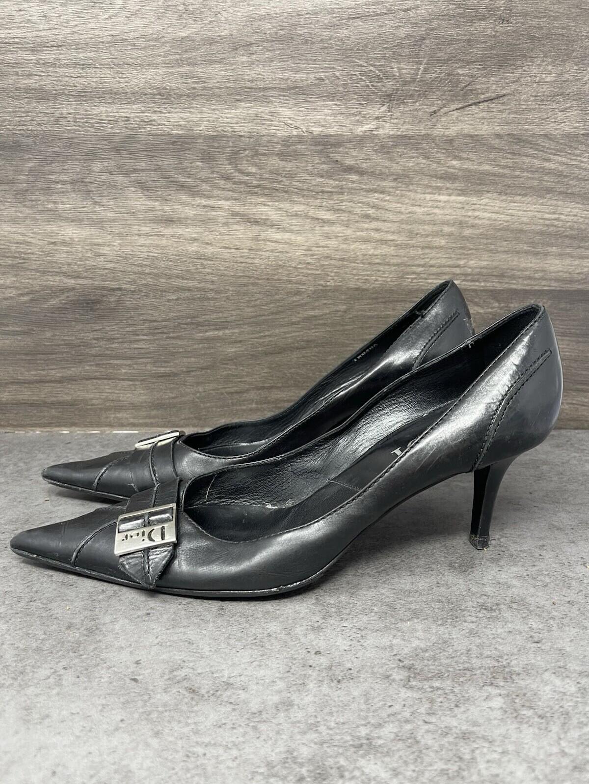 Christian Dior Pumps Shoes Womens Size 9.5 (40.5) Black Leather Pointed Toe Heel
